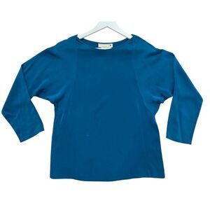 Courtney Rhodes Vintage 100% silk teal dolman sleeve blouse 6